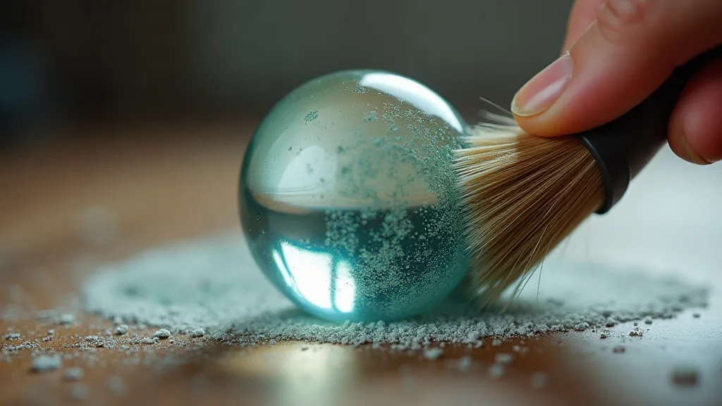 Vintage marble being cleaned with a brush.