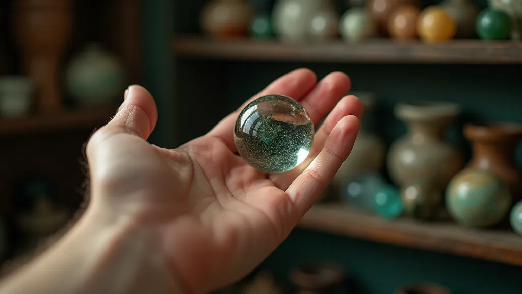 Collector holding a vintage marble