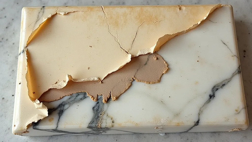 Marble with old label being removed.